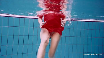Preview 3 of Mesum Tki - Cute babe in red sexy open dress swimming