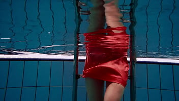 Preview 1 of Mesum Tki - Cute babe in red sexy open dress swimming