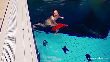 Preview 4 of Mesum Tki - Cute babe in red sexy open dress swimming