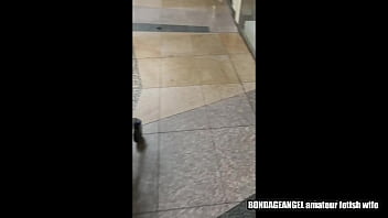 Preview 4 of Indian Gf Sex Hr Bf - Wife in shopping mall - overknee boots,  latex gloves,  mask and leather trousers (video via smartphone)