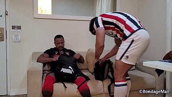 Preview 1 of Mature Gangbang And Boy - Two muscular football players decide to try bondage for the first time | Gil Holiver tied up and gagged fucked by and Jerri Gomes | PREVIEW