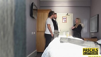 Preview 1 of Ebony Big Ass Load - Blonde busty submissive slut gobbles