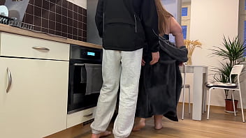 Preview 1 of 14 Year Boys - StepMother-in-law makes son-in-law cum on her slutty ass in panties in the kitchen