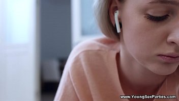 Preview 1 of Student Indo German Online - Young Sex Parties - Sweet blonde teen Hanna Rey DP-initiated