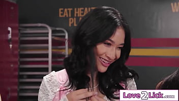 Preview 1 of Girls Milk And Boy Sex Boy Sex - Petite Asian coed Lulu Chu is the center of a lesbian orgy