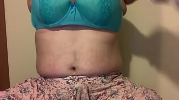 Preview 2 of Kajal Agarwal Porn Voe - Man With Huge Tits in Womens Clothes Strips to Bra and Panties,  then Jerks off