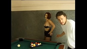 Preview 1 of Jhony Sins As Pizza Boy - Innocent-looking redhaired girl Sinita poses for her friend on the pool table and takes some lessons in  eightball game