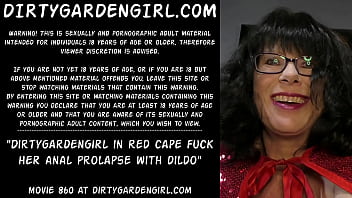 Preview 1 of See Moms Sick - Dirtygardengirl in red cape fuck her anal prolapse with dildo