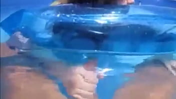 Preview 2 of Allowing Only Tip Of Dick - Wife Giving Handjob In Pool Making Guy Cum Underwater