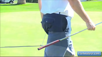 Preview 2 of Bokep Om - Cutie teen amateur girl Adria learn how to play golf and gets naked on the green grass