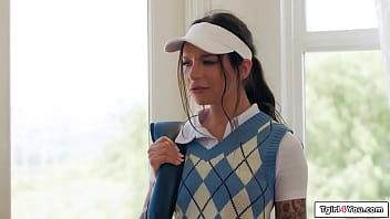 Preview 1 of Jucking Off - Busty trans milf Lucy Hart fucks tattooed golfer girlfriend