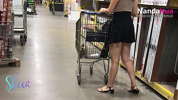 Preview 3 of Jo Jo Kkss - NandaNua,  exhibitionist and hotwife,  wearing a transparent blouse and miniskirt at the Mall and Supermarket.