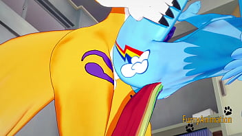 Preview 4 of Midget Man Sex Tall Girl - Digimon my little pony Yaoi - Renamon and Rainbow Dash handjoob blowjob and fucked with creampie in his ass - Yiff Anime Manga Gay