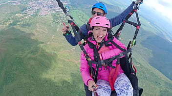 Preview 2 of Deskc Movi000 - Wet Pussy SQUIRTING IN THE SKY 2200m High In The Clouds while PARAGLIDING