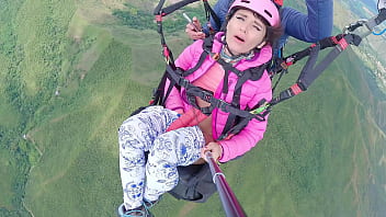 Preview 3 of Deskc Movi000 - Wet Pussy SQUIRTING IN THE SKY 2200m High In The Clouds while PARAGLIDING