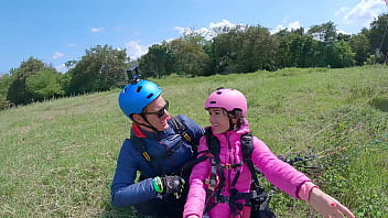 Preview 4 of Deskc Movi000 - Wet Pussy SQUIRTING IN THE SKY 2200m High In The Clouds while PARAGLIDING