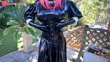 Preview 3 of Spy Cam Teen - Latex Doll in Maid Dress and Tight Corset