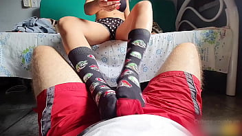 Preview 3 of Download 3gp Virgin - Footjob with socks and cum in his shorts