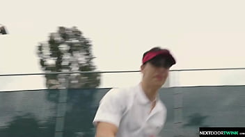 Preview 1 of Big Black And Beautiful - Cocky Jock Rails Tennis Rival Twink - Trevor Harris,  Cameron Neuton - NextDoorTwink