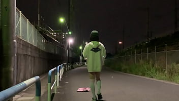 Preview 3 of Sani Xxxxx Video Hd - ミニスカニーハイノーパンの女装子まゆちゃんが深夜の工場横の道路でちょっとずつ脱いでいって全裸露出を楽しむ