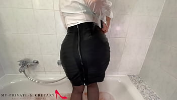 Preview 2 of Dog And Girl Xxx Idoes - my private secretary taking shower in business suit and getting cumshot on lace pantie ass