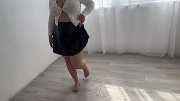 Preview 1 of Bondage 15 - Turkish Khalifa in leather skirt without panties gives jerk off instructions