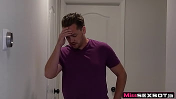 Preview 3 of Table Under Pussy Kissing - He tries to trick his parents with his girlfriend made of Artificial Intelligence but it goes wrong when his stepfather puts his cock in his cybernetic pussy.