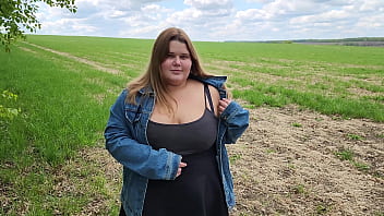 Preview 1 of White Misstress Big Sex Slave - Titty pussy sucking cock with drooling in the field