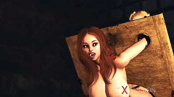 Preview 2 of Tubes Doog - Anal slave slut. Big tits cuffed horny girl in restraints gets fucked roughly by shemale
