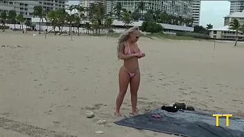 Preview 1 of Sweet Sex Brother And Sister - Brandi Bae Gives Stranger Random Handjob On Public Beach