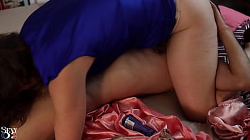 Preview 2 of Missionary Position Sex Videos - 2041 (02) - French Amateur,  White Satin Panties,  Blue Lycra Thight Dress,  Vinyl High Heels,  Deepthroat,  Rimming,  Doggystyle