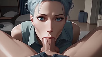 Preview 2 of Piranhas Com - Blue Haired Beauty Gives Sloppy Blowjob Until You Cum In Her Mouth - [POV / AI]