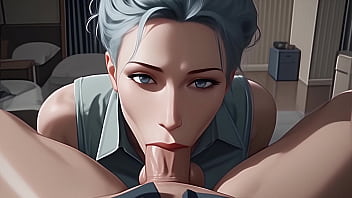 Preview 3 of Piranhas Com - Blue Haired Beauty Gives Sloppy Blowjob Until You Cum In Her Mouth - [POV / AI]