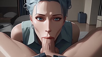Preview 1 of Piranhas Com - Blue Haired Beauty Gives Sloppy Blowjob Until You Cum In Her Mouth - [POV / AI]