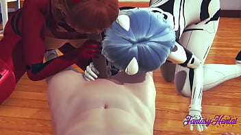 Preview 2 of Hd Video Xxx India - Evangelion Hentai 3D - Threesome Shinji,  Asuka and Rei in Shinji&#039_s Room they suck Shinji&#039_s dick until he cums in her mouth then he eats their pussy and fucks them