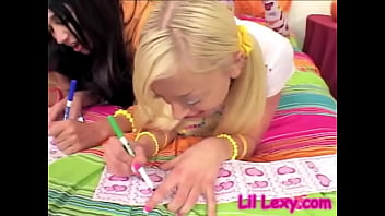 Preview 1 of Between Sex Diyare - Lil Lexy Triple Lesbian Action Licking with Little Laney and Young Yasmin