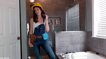 Preview 3 of Jessica Hall - Construction Girl Sage Eldritch Wetting Denim Overalls &amp_ Panties