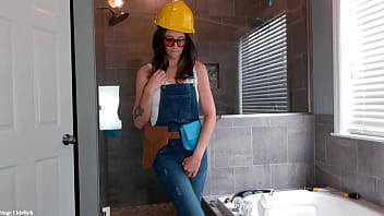Preview 1 of Jessica Hall - Construction Girl Sage Eldritch Wetting Denim Overalls &amp_ Panties