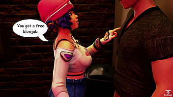 Preview 4 of Mom Kechin Chudae - Kiriko from Overwatch offers a blowjob to a random guy