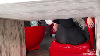 Preview 2 of 2 Boy 1 Gals Rep - Goddess plays with her feet in socks and barefoot under the table