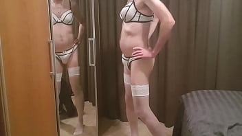 Preview 2 of Anna Bell Nose Ring - Crossdresser wearing Sapph Lingerie and jerks off in it.