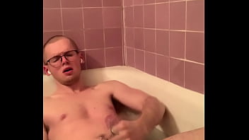 Preview 2 of Blue Bra Kitchen Sex - Big Dick jock moaning a lot jerking in the bathtub pt2