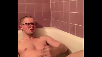 Preview 4 of Blue Bra Kitchen Sex - Big Dick jock moaning a lot jerking in the bathtub pt2