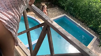 Preview 4 of Tief In High Heels - While my wife is tanning in the pool,  my sister-in-law fucks me on the balcony