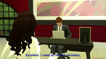 Preview 1 of Girl With Several Man - Sims 4 my real voice,  dominating Boss fuck hot Secretary on desk at office