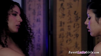 Preview 3 of Stephany Rodrigues - Curly teen brunette masseuse seduces her natural busty client and lick her good - Liv Revamped,  Queenie Sateen