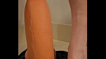 Preview 3 of Double Footjobs Hd - Sitting on a 3.8 inch diameter monster dildo
