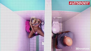 Preview 2 of Angelina Jolin Sex - HORNYHOSTEL - (Lovita Fate,  Mark Aurel) - Big Ass Blonde Teen Caught Masturbating In The Bathroom And Gets Creampied Full Scene