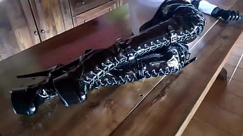 Preview 3 of Plumper Fucked - On a table showing my black boots over the knee