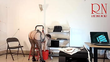 Preview 1 of Atas Santri Bawah Ngantri - The cleaner maid without panties in the office does tidying up. Wash wall lamp. c1